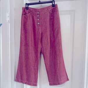 🔥🔥Stylish Coral Pink Wide-Leg Cropped Linen Blend Pants